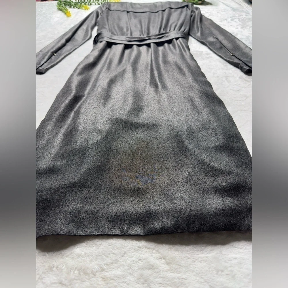 DAY Birger et Mikkelsen Long Sleeve Metallic Silver Midi Wrap Dress XS